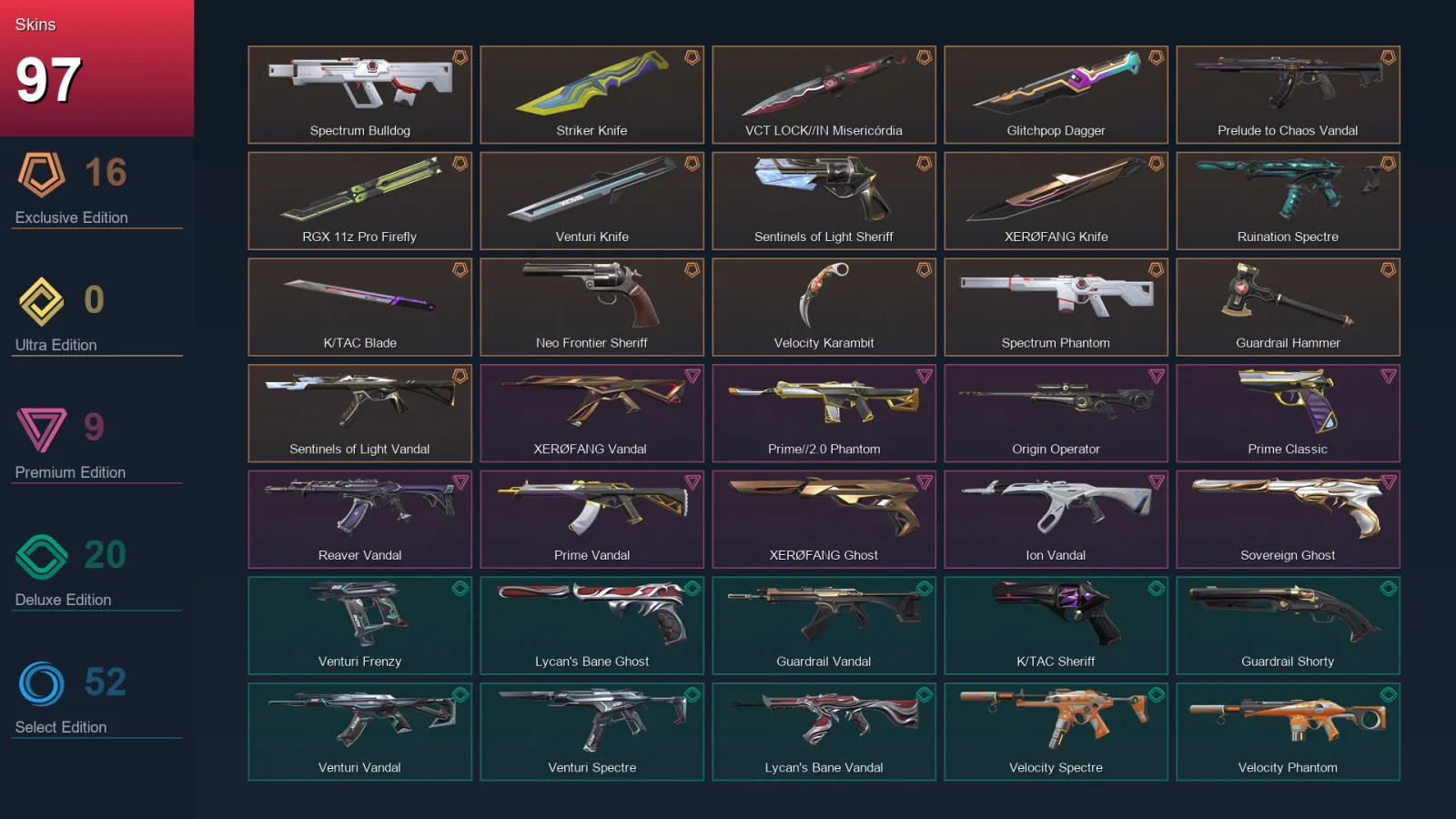 EU | Lv203 | Unranked | 97 Skin | 25 Agent | 119 Buddy