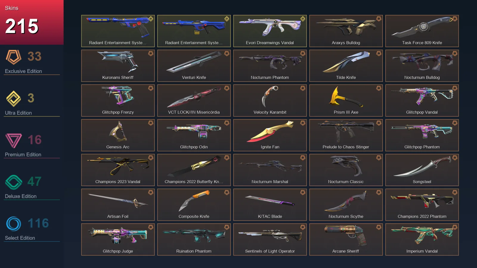 NA | Lv352 | Unranked | 215 Skin | 25 Agent | 203 Buddy