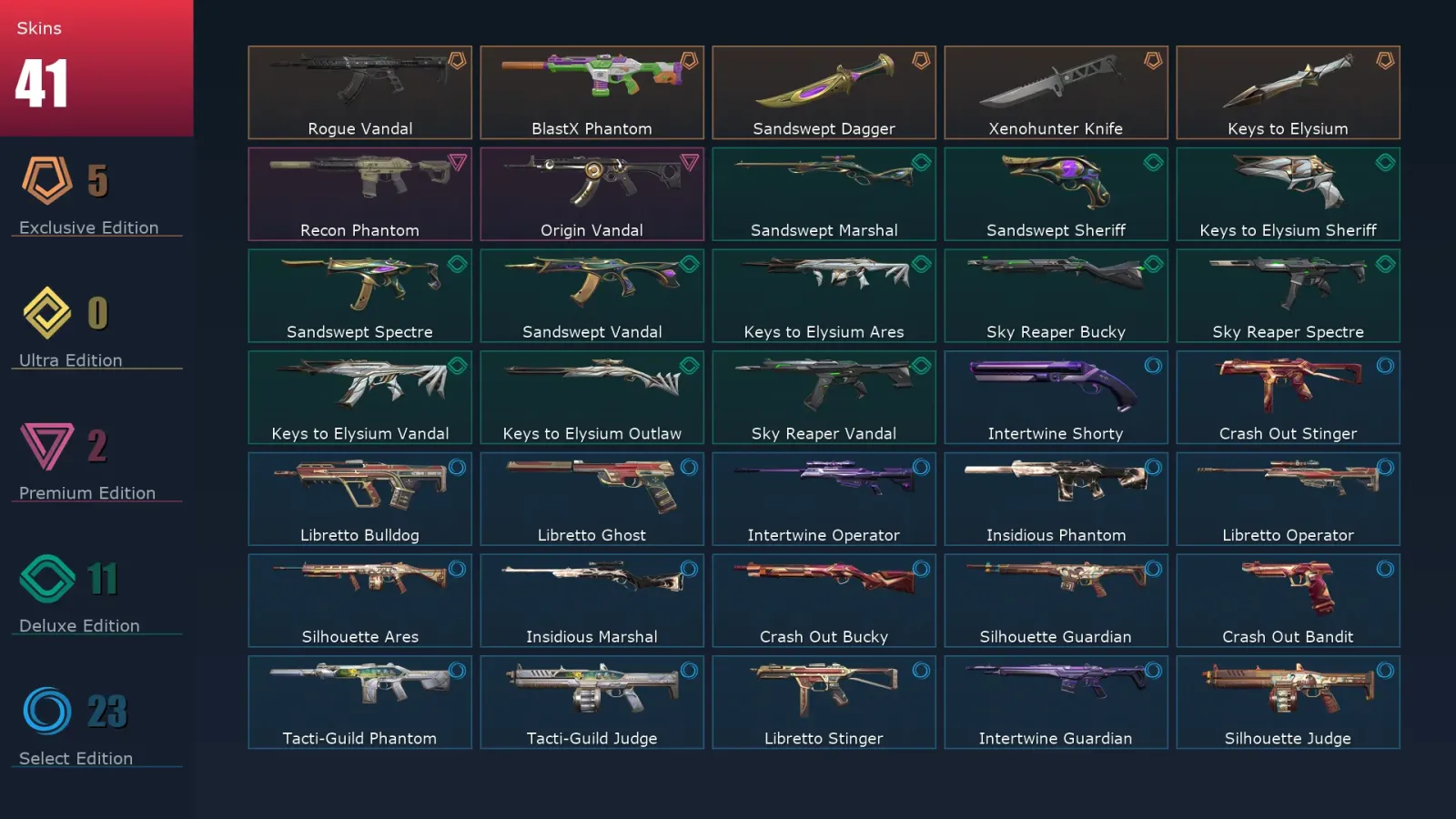 [Valorant] | EU | Level 117 | Silver 2 | 27 Agents | 41 Skins