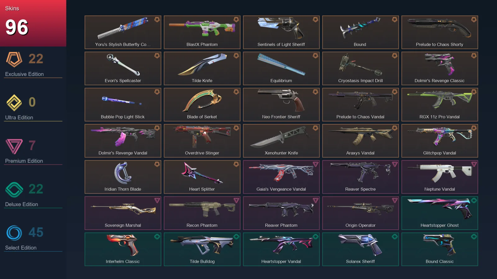 EU | Lv248 | Unranked | 96 Skin | 28 Agent | 120 Buddy — Valorant account