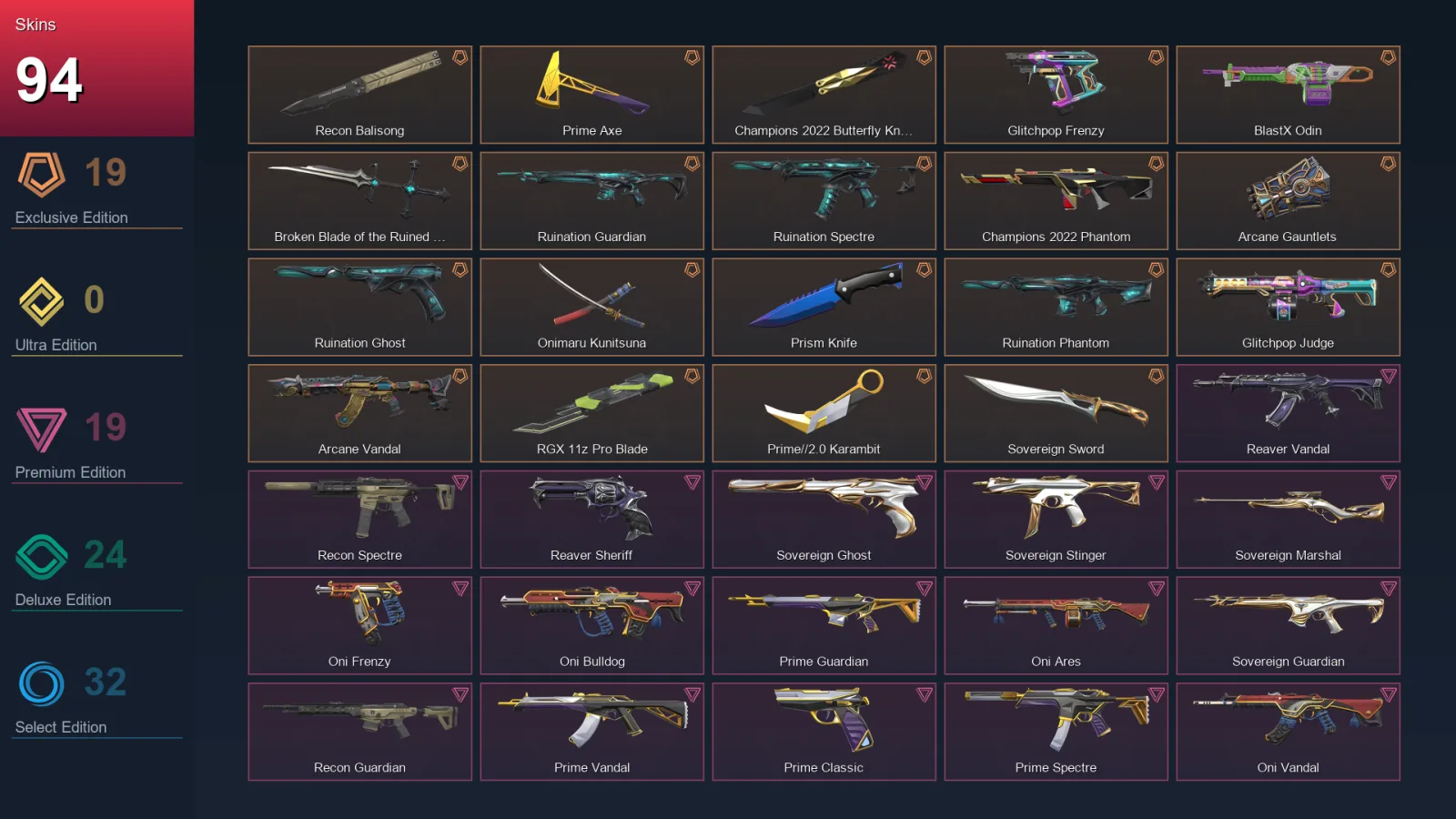 EU | Lv119 | Unranked | 94 Skin | 28 Agent | 87 Buddy
