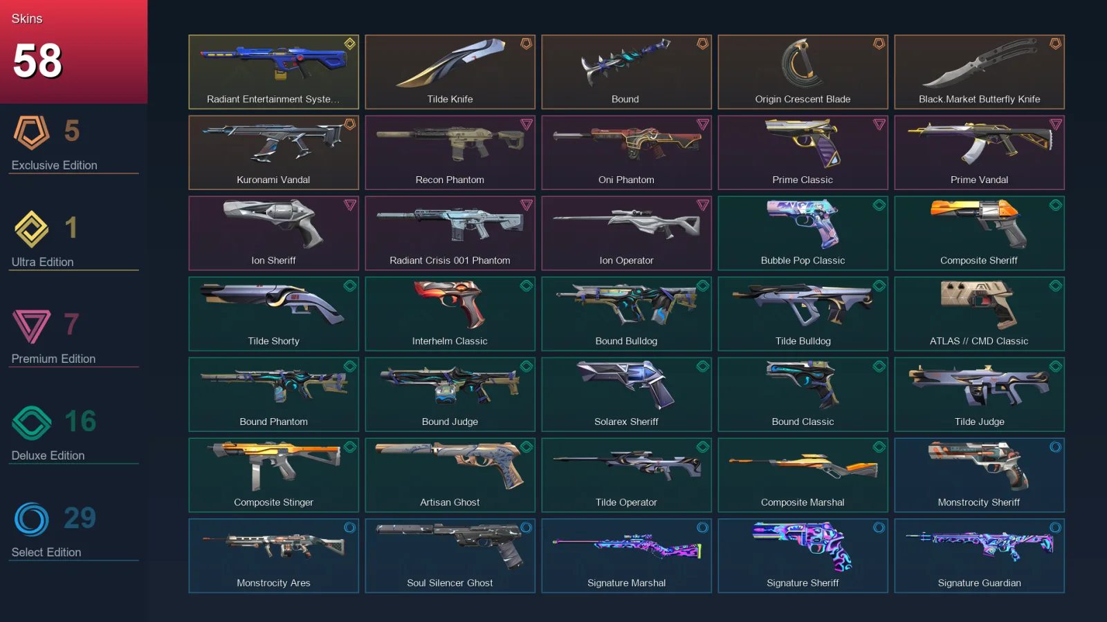 AP | Lv235 | Unranked | 58 Skin | 28 Agent | 114 Buddy
