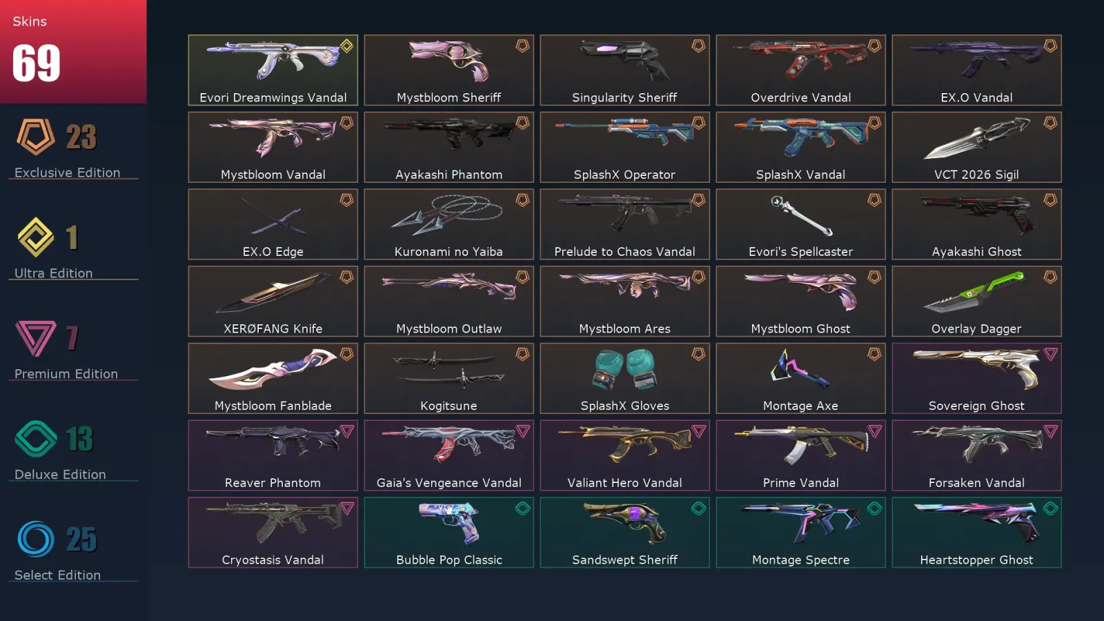 [Valorant] | EU | Level 332 | Silver 3 | 29 Agents | 69 Skins