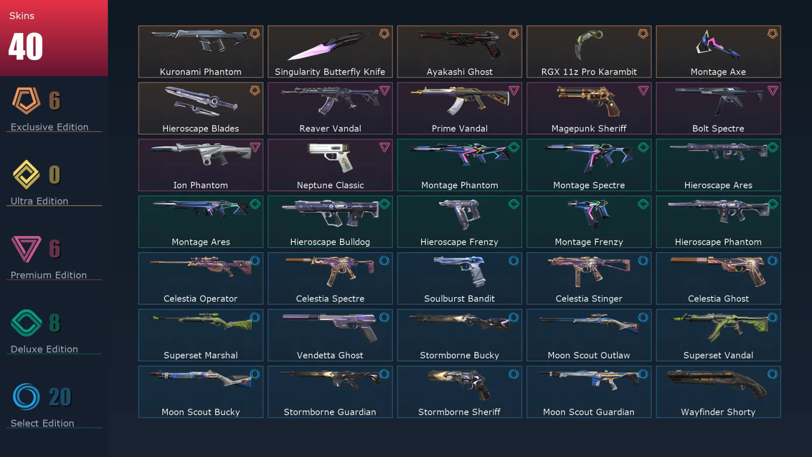 [Valorant] | EU | Level 149 | 29 Agents | 40 Skins