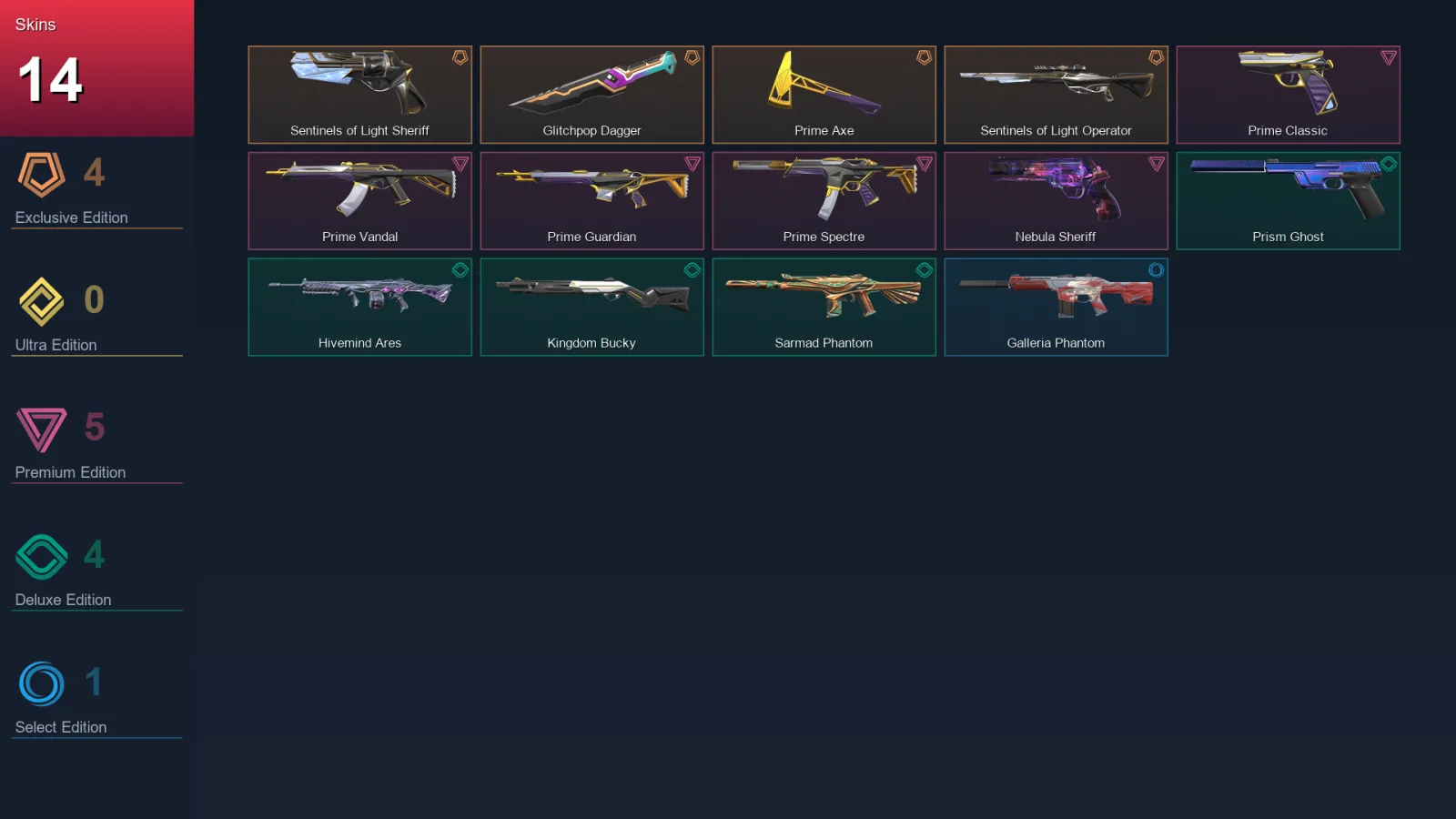 NA | Lv21 | Unranked | 14 Skin | 8 Agent | 15 Buddy
