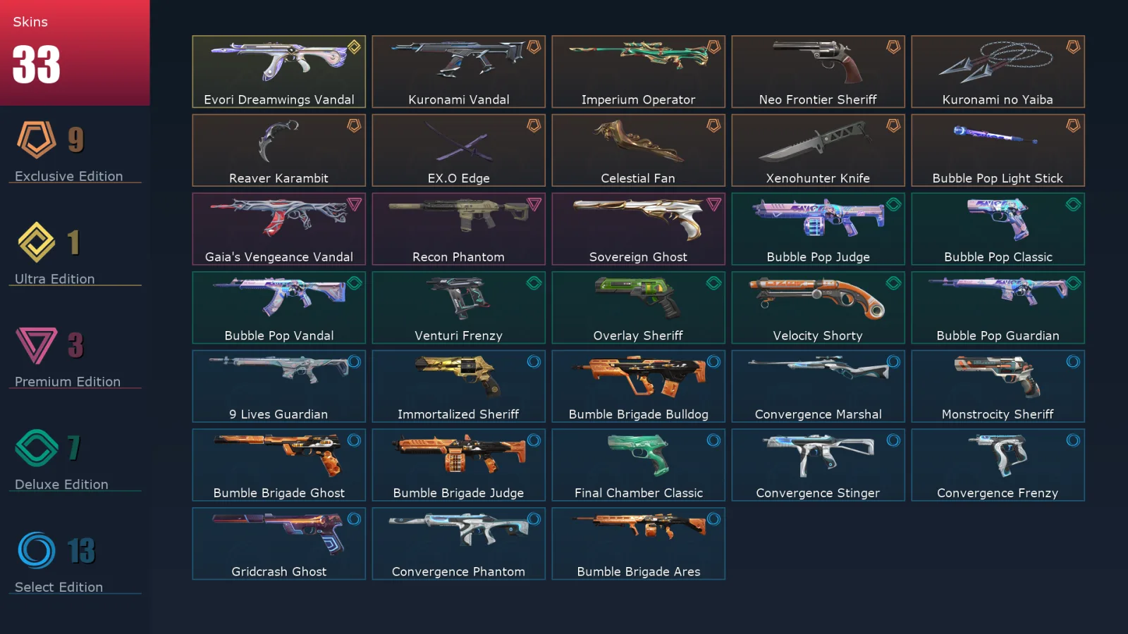 [Valorant] | EU | Level 173 | 29 Agents | 33 Skins