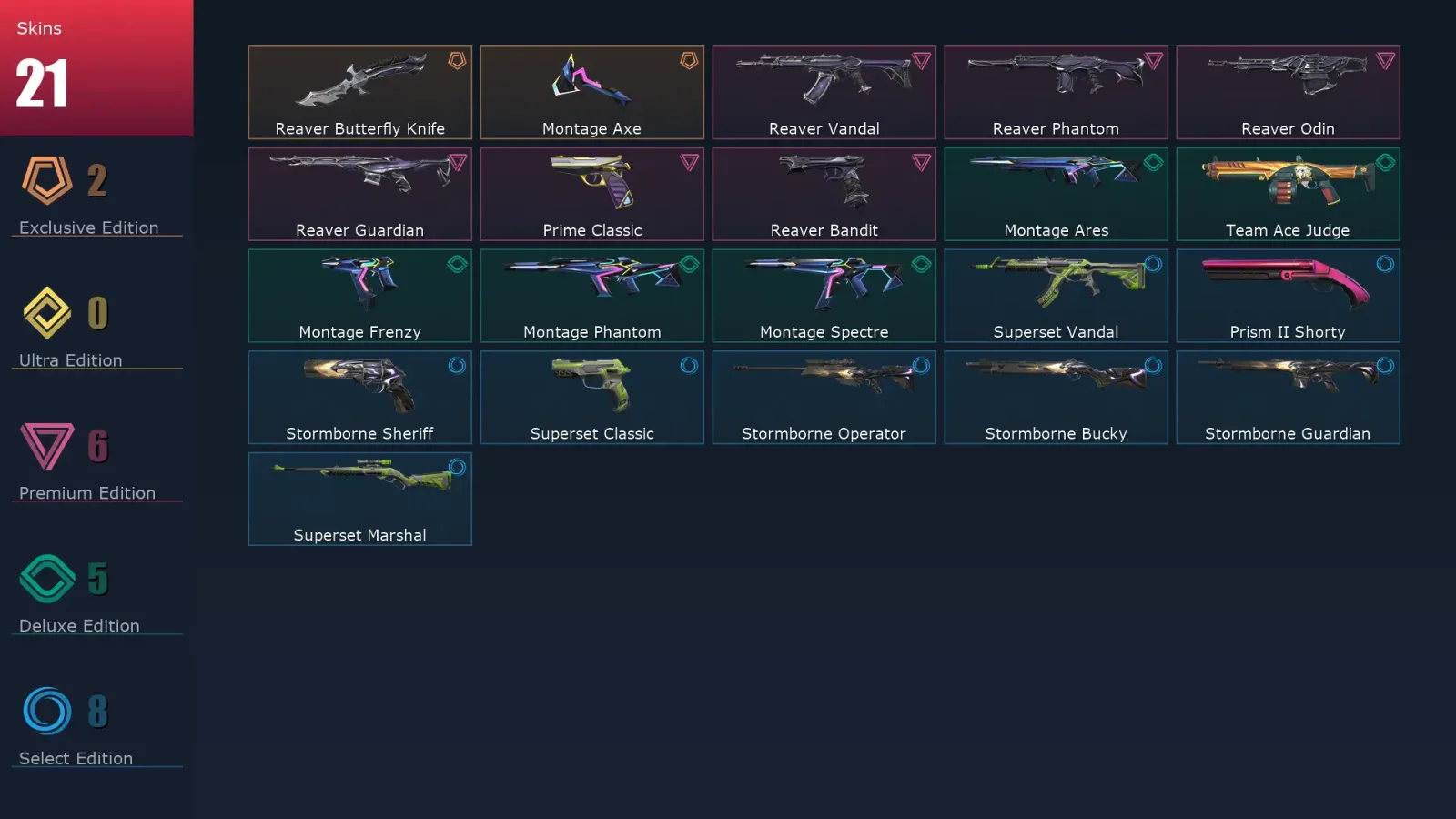 [Valorant] | EU | Level 24 | Platinum 1 | 9 Agents | 21 Skins