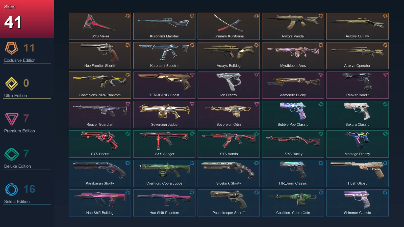 AP | Lv205 | Unranked | 41 Skin | 29 Agent | 94 Buddy