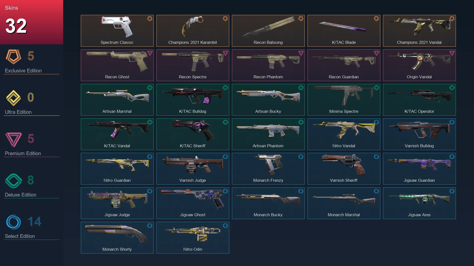 EU | Lv46 | Unranked | 32 Skin | 13 Agent | 27 Buddy