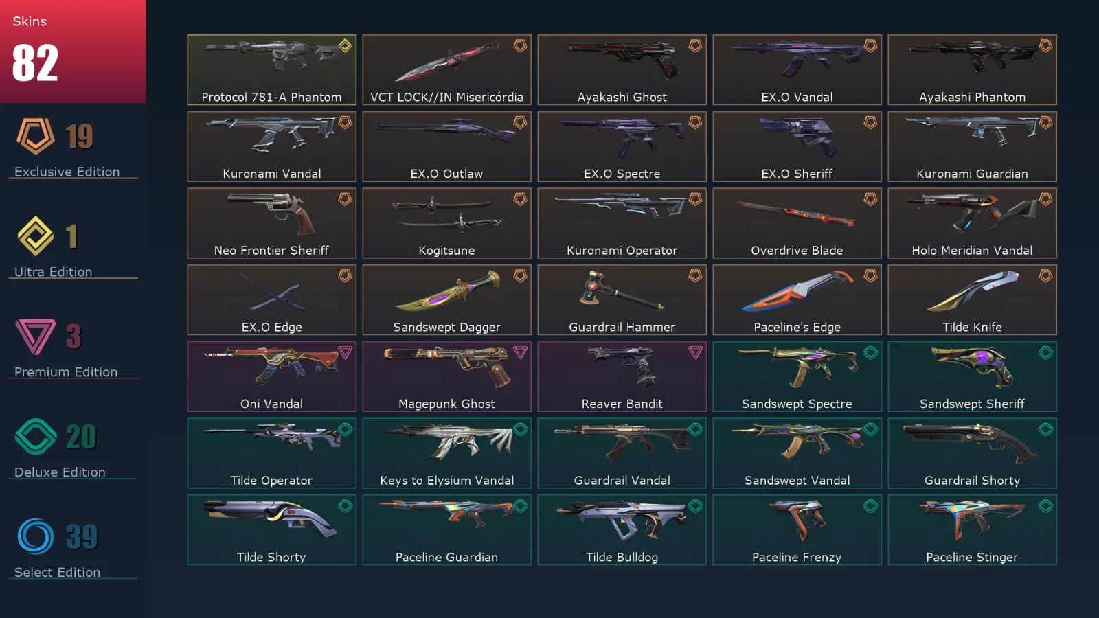 [Valorant] | EU | Level 209 | 29 Agents | 82 Skins