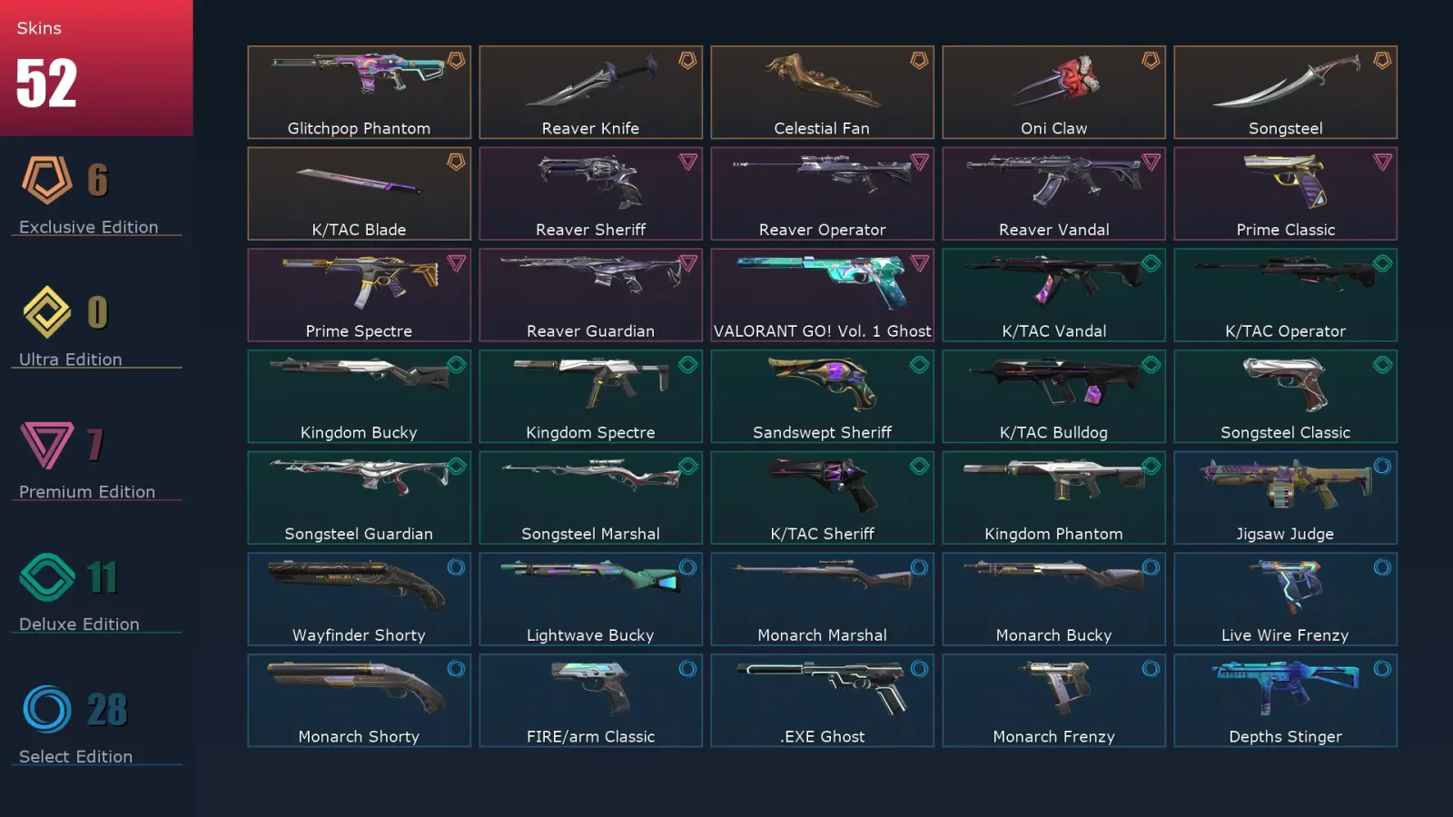 [Valorant] | EU | Level 153 | 28 Agents | 52 Skins