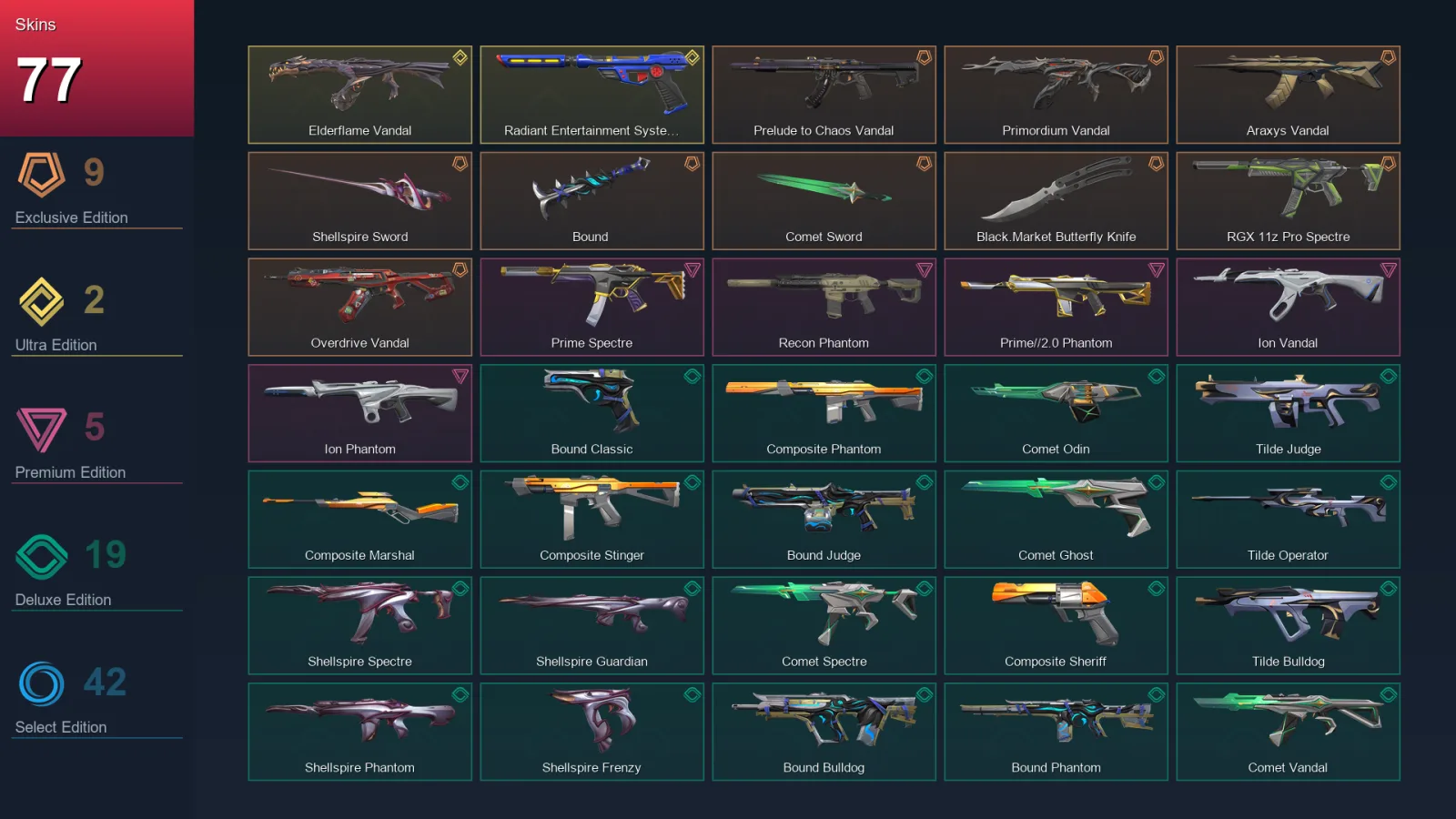 EU | Lv131 | Unranked | 77 Skin | 26 Agent | 75 Buddy — Valorant account