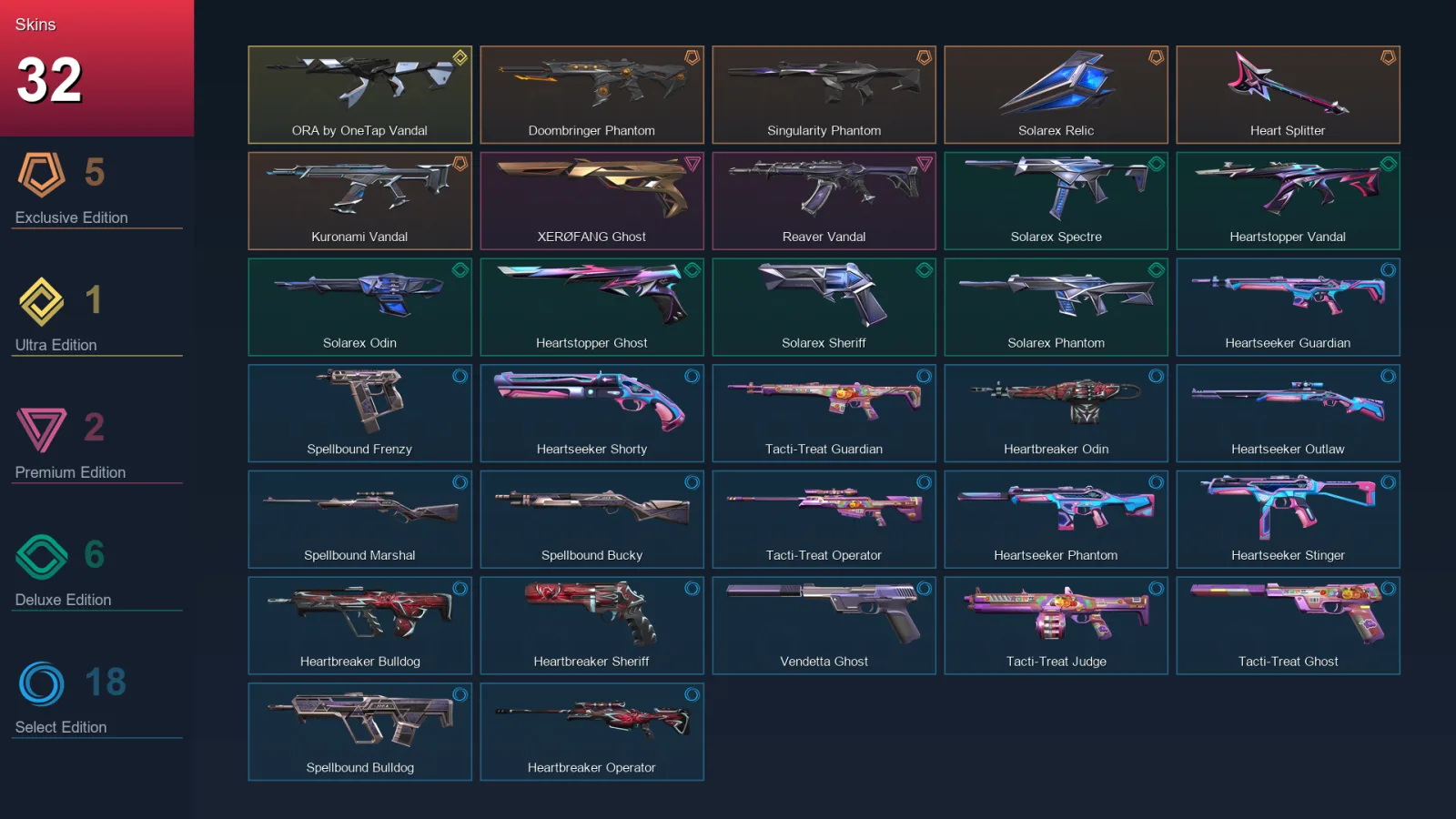 AP | Lv126 | Unranked | 32 Skin | 28 Agent | 79 Buddy — Doombringer Phantom