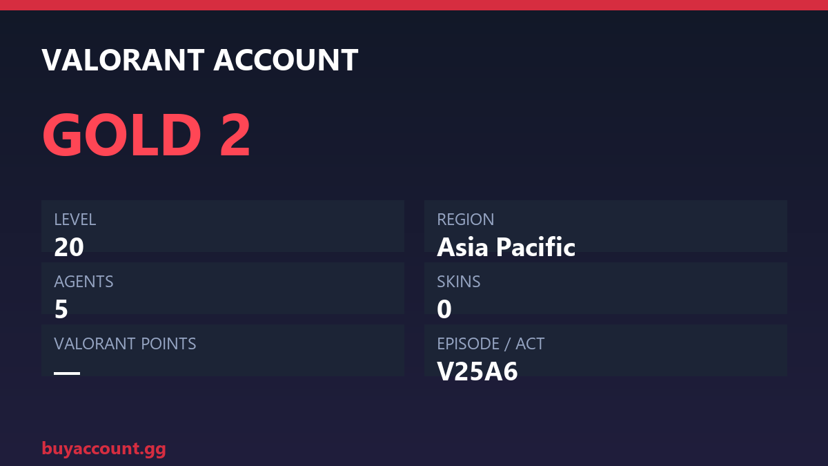Valorant Account — Gold 2 | Level 20 | 5 Agents | AP — Gold Valorant