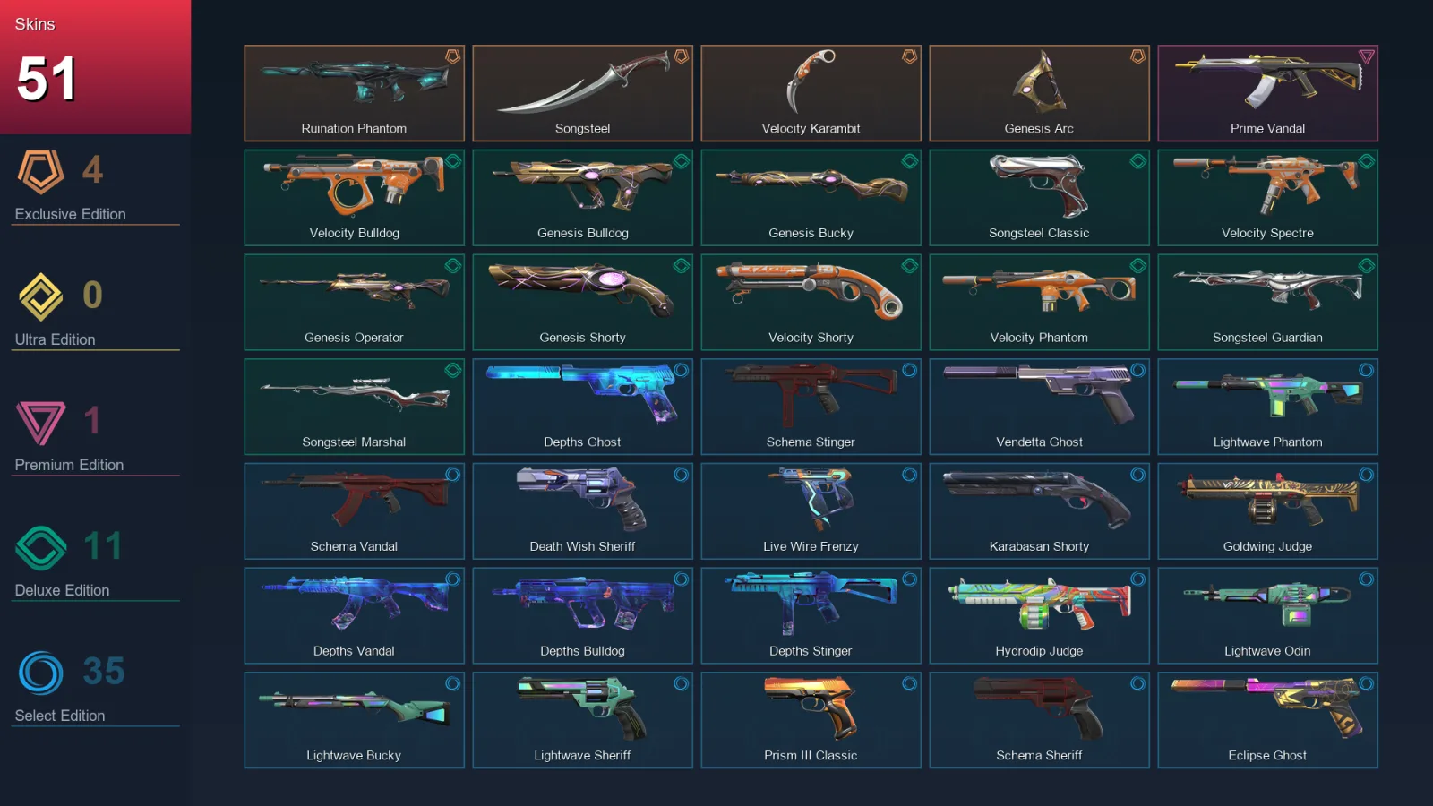 EU | Lv155 | Unranked | 51 Skin | 21 Agent | 72 Buddy — Depths Ghost