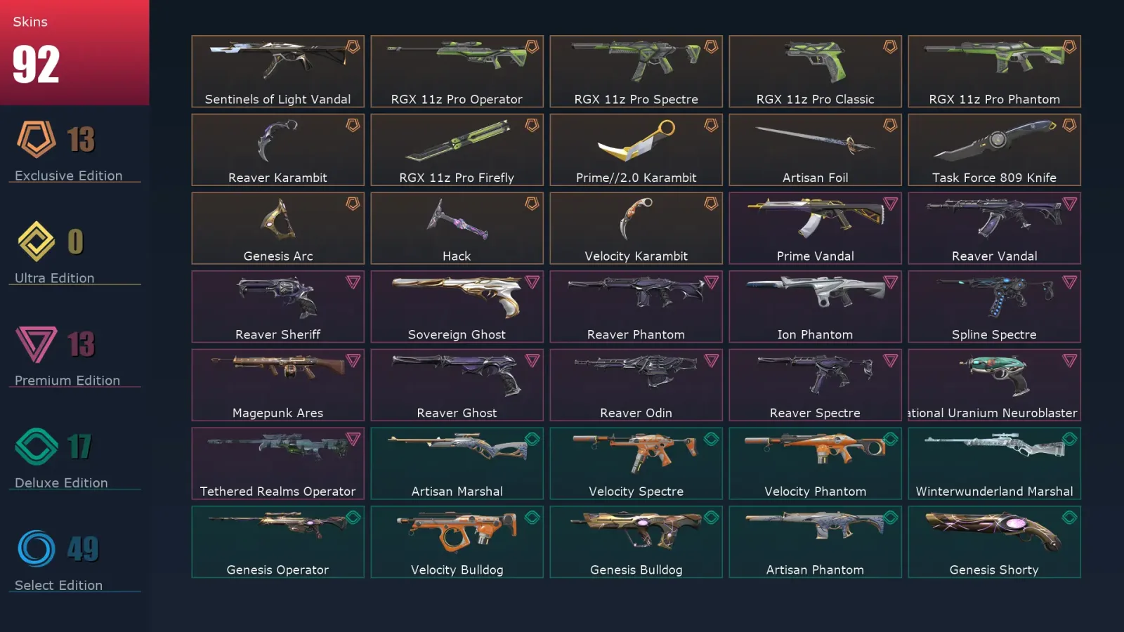 [Valorant] | EU | Level 184 | 19 Agents | 92 Skins