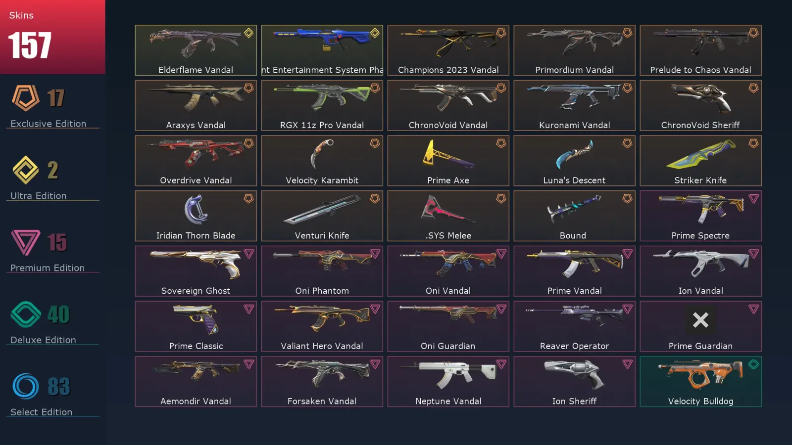 [Valorant] | EU | Level 500 | Ascendant 1 | 29 Agents | 157 Skins