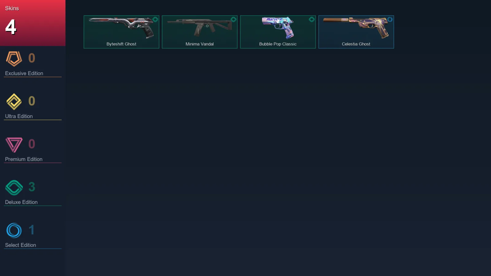 AP | Lv100 | Unranked | 4 Skin | 28 Agent | 26 Buddy