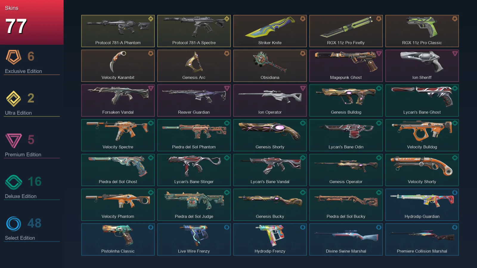 AP | Lv248 | Unranked | 77 Skin | 22 Agent | 83 Buddy