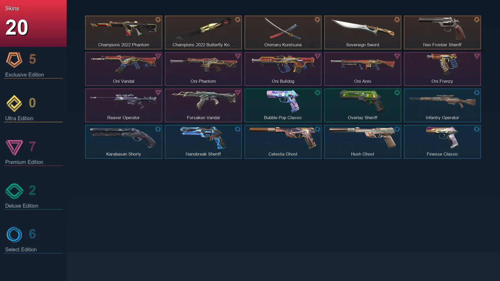EU | Champions 2022 Phantom | Champions 2022 Butterfly Knife | Onimaru Kunitsuna | Sovereign Sword | 20 Skin | 28 Agent | 88 Buddy | Lv164