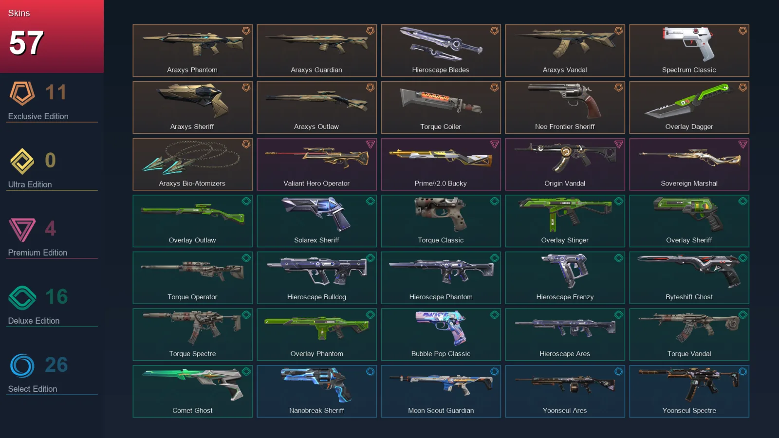 LA | Lv227 | Unranked | 57 Skin | 28 Agent | 79 Buddy — Valorant account