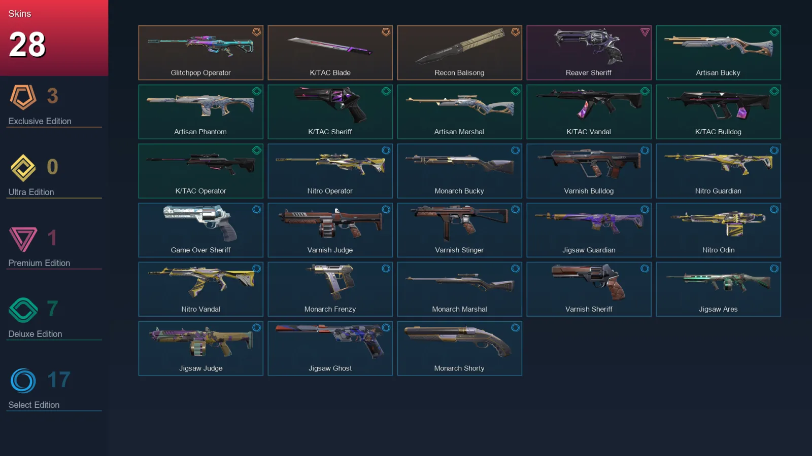 EU | Lv67 | Unranked | 28 Skin | 17 Agent | 28 Buddy