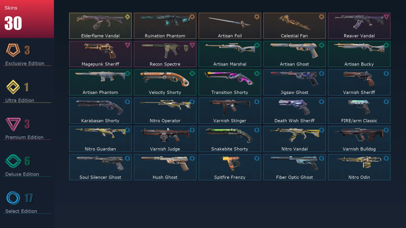 [Valorant] | EU | Level 257 | 28 Agents | 30 Skins