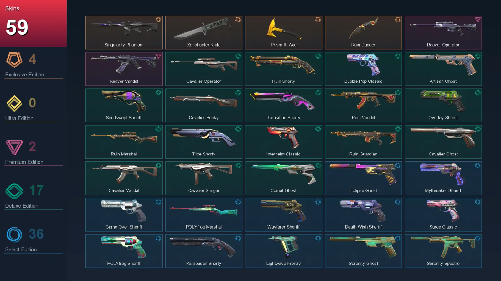 AP | Lv515 | Unranked | 59 Skin | 29 Agent | 155 Buddy