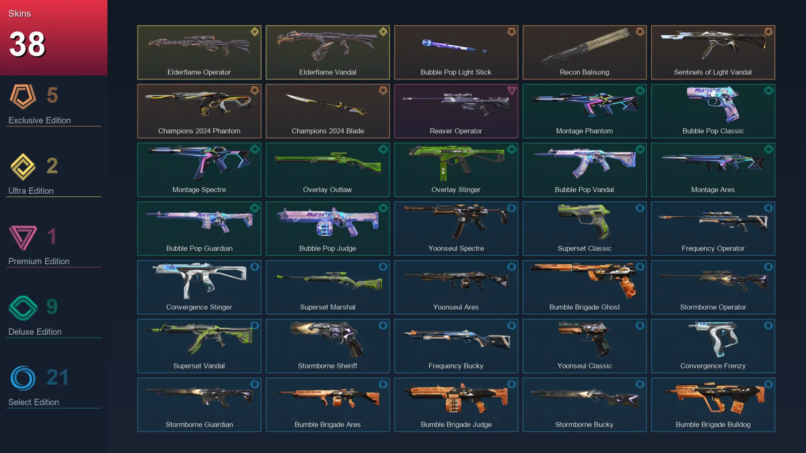 EU | Lv54 | Unranked | 38 Skin | 17 Agent | 29 Buddy