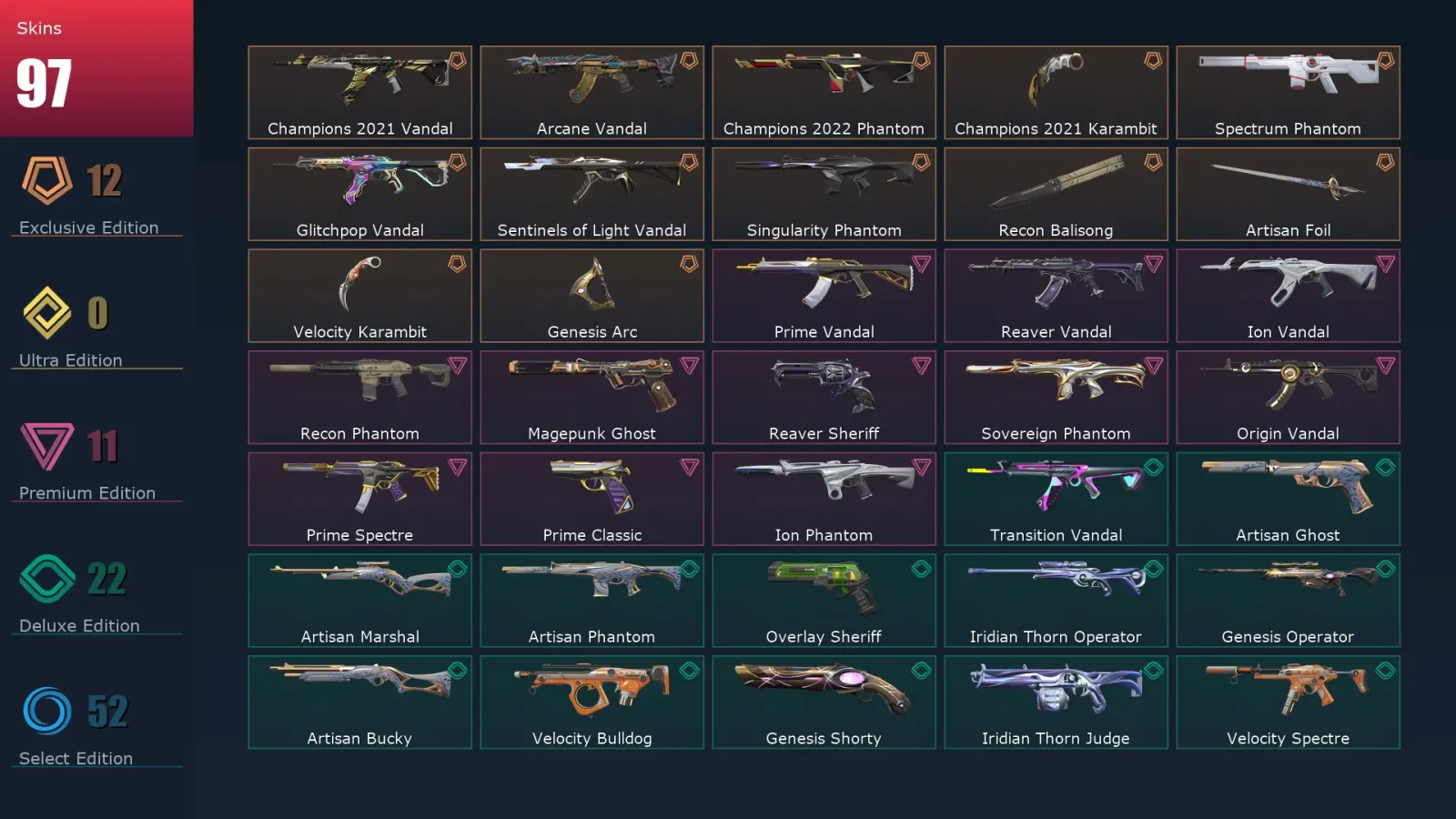[Valorant] | EU | Level 198 | 27 Agents | 97 Skins — Valorant account