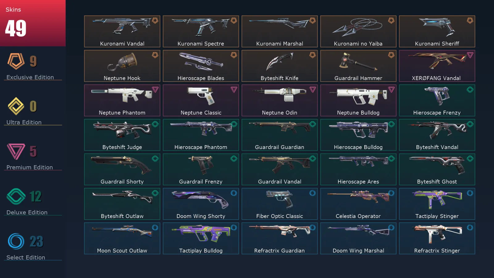 [Valorant] | EU | Level 86 | 26 Agents | 49 Skins