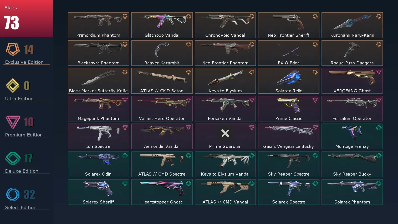 [Valorant] | EU | Level 146 | Diamond 2 | 29 Agents | 73 Skins