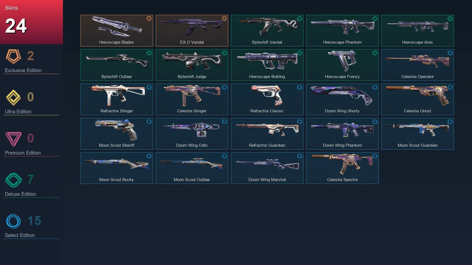 AP | Lv55 | Unranked | 24 Skin | 11 Agent | 35 Buddy