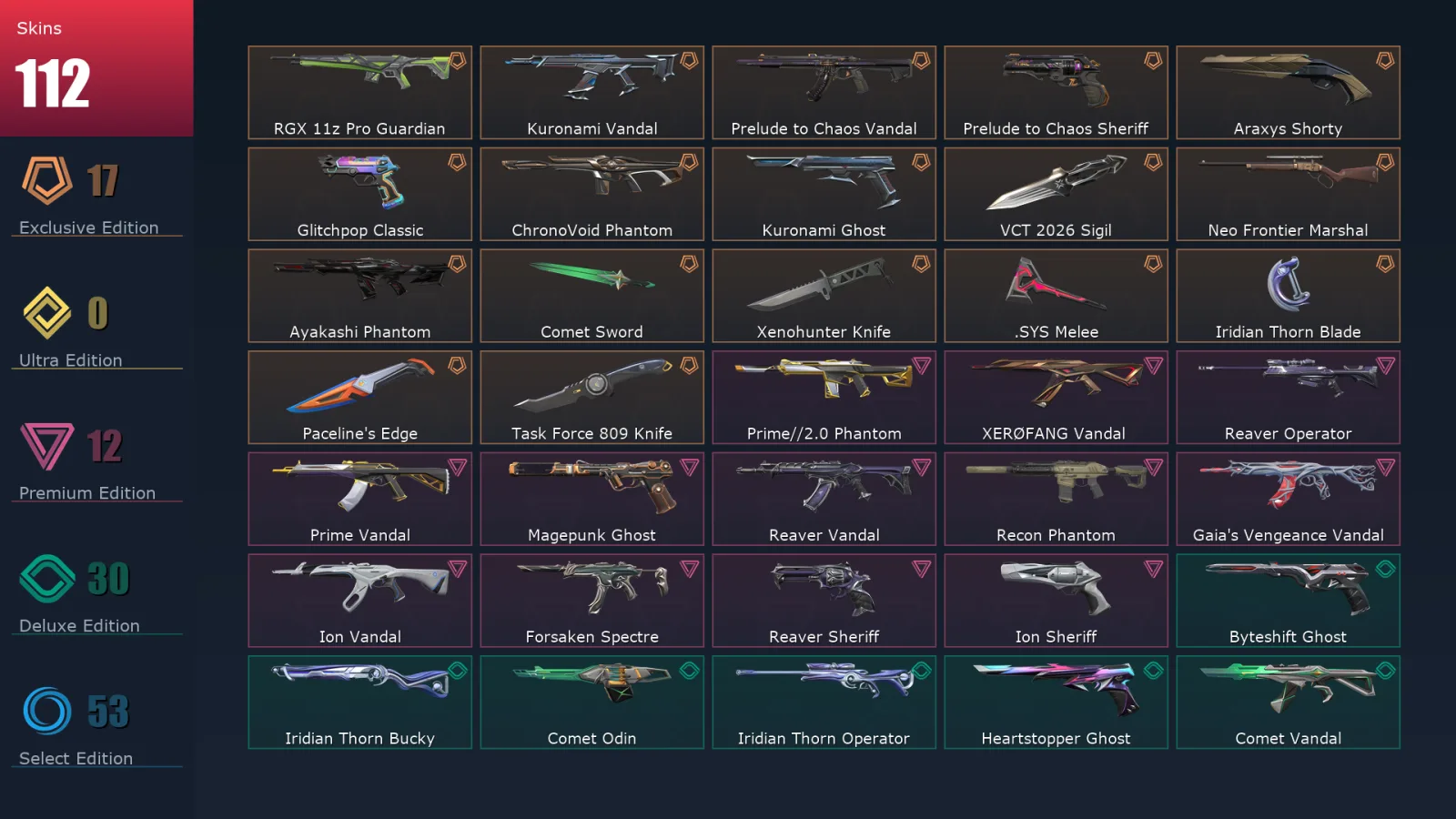 [Valorant] | EU | Level 460 | 29 Agents | 112 Skins