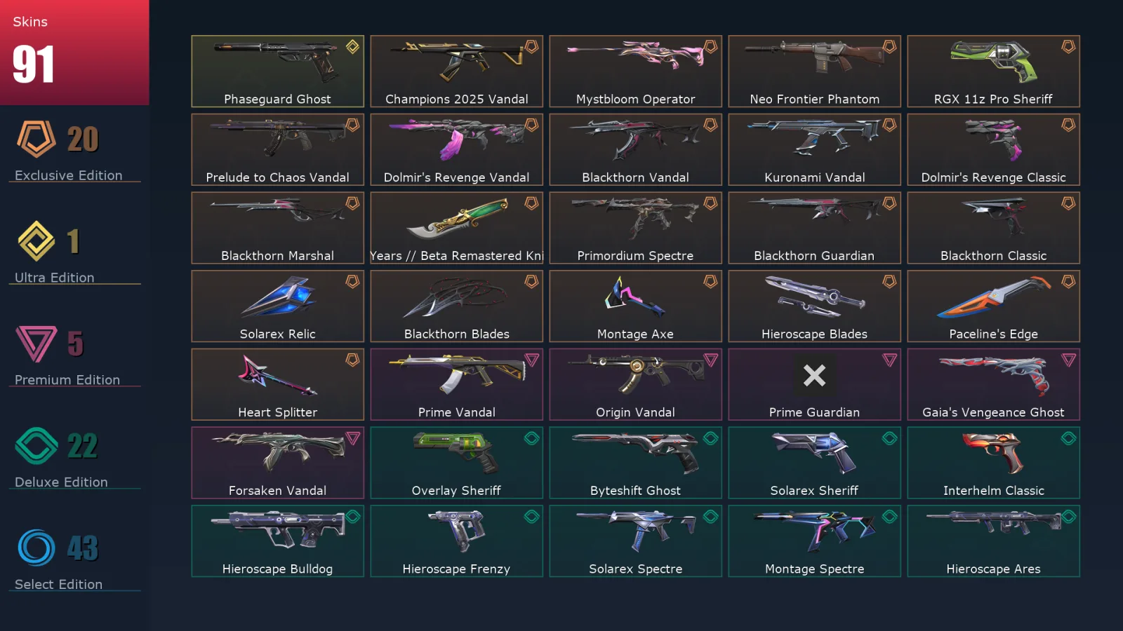 [Valorant] | EU | Level 247 | Diamond 1 | 29 Agents | 91 Skins