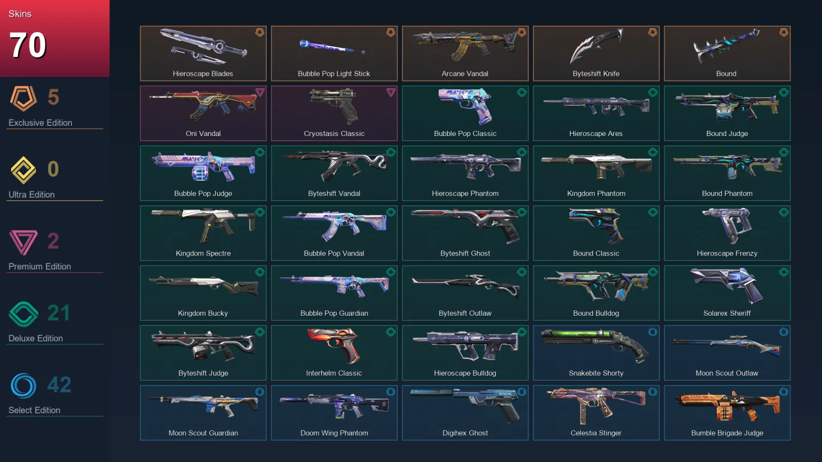 AP | Lv183 | Unranked | 70 Skin | 28 Agent | 102 Buddy
