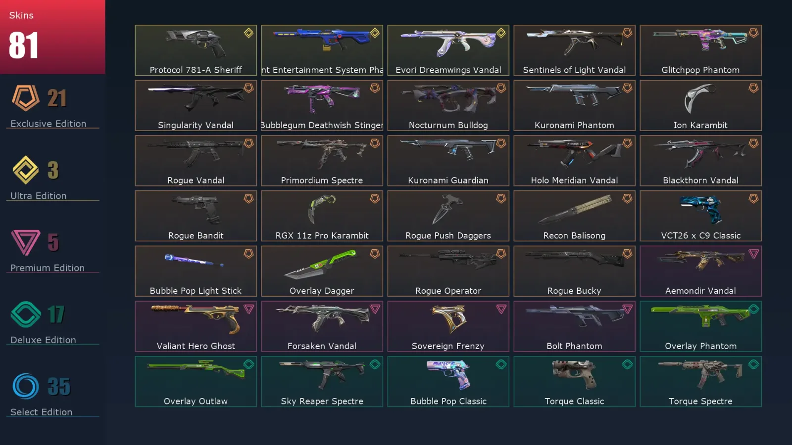 [Valorant] | EU | Level 67 | Platinum 3 | 25 Agents | 81 Skins