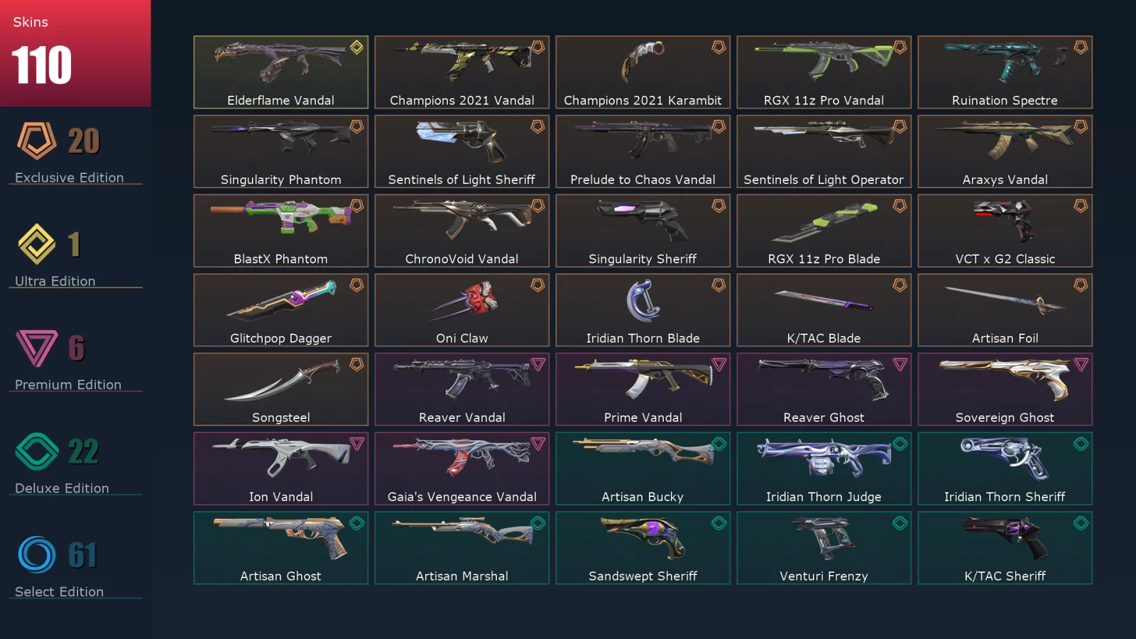 [Valorant] | EU | Level 429 | 28 Agents | 110 Skins