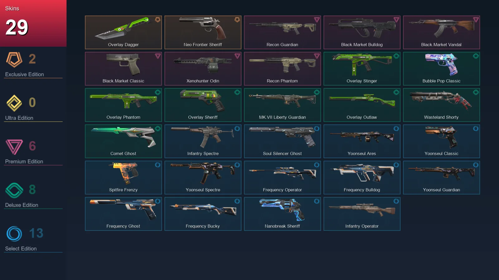 AP | Lv121 | Unranked | 29 Skin | 28 Agent | 63 Buddy