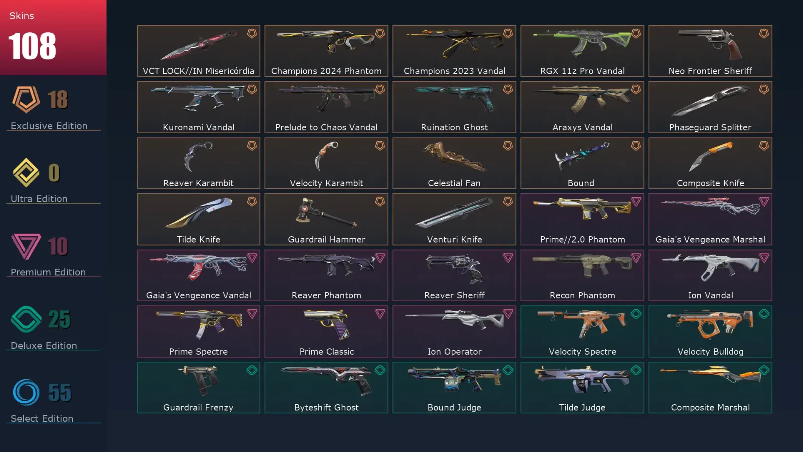 [Valorant] | EU | Level 275 | Platinum 1 | 29 Agents | 108 Skins — Valorant account