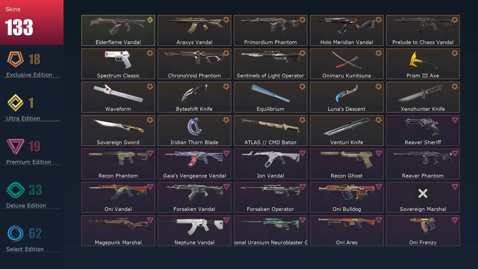 [Valorant] | EU | Level 289 | Ascendant 1 | 29 Agents | 133 Skins