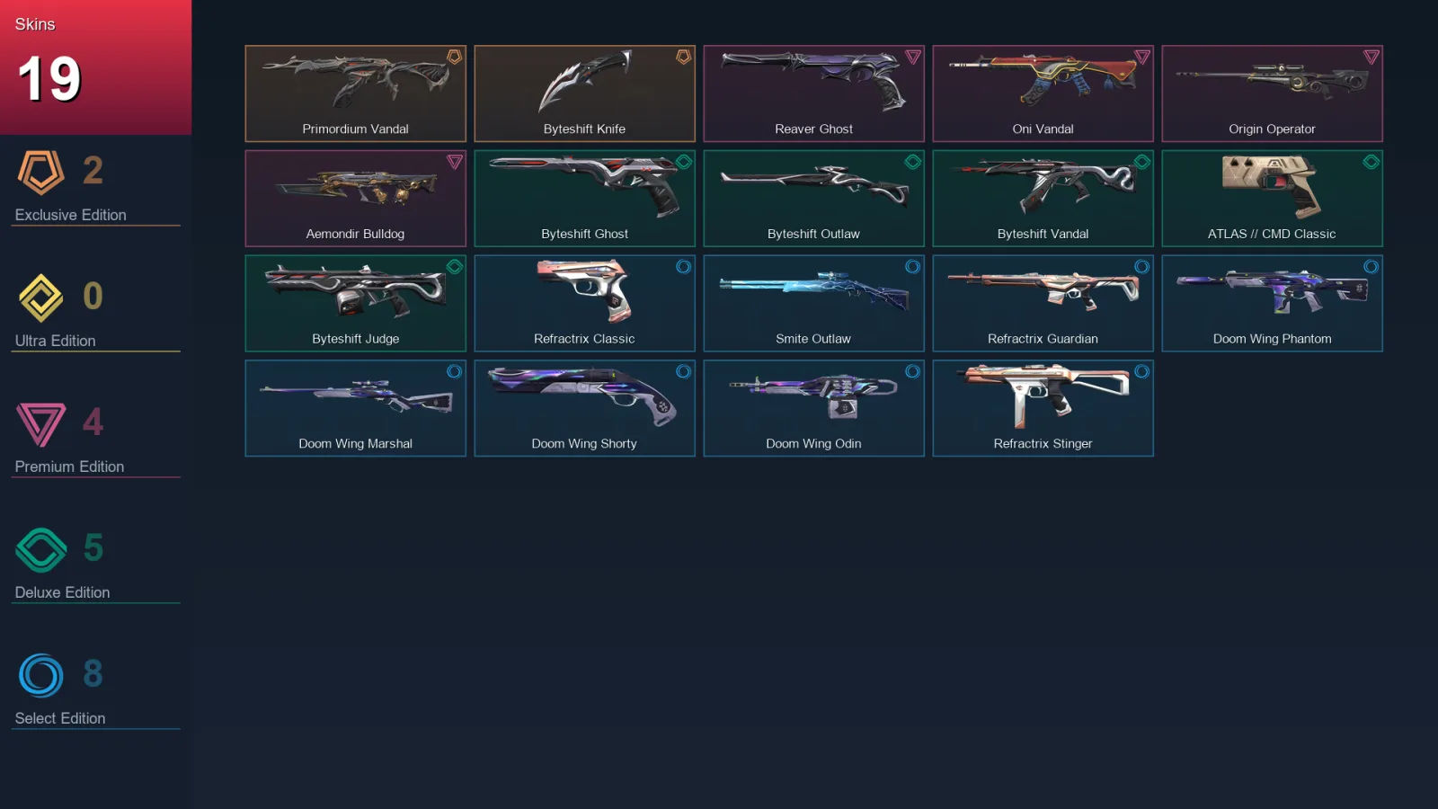 AP | Lv55 | Unranked | 19 Skin | 18 Agent | 28 Buddy