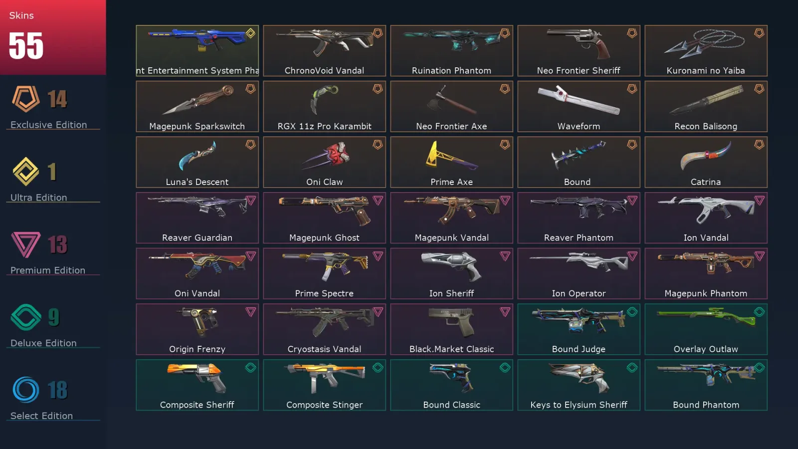 [Valorant] | EU | Level 63 | Gold 3 | 23 Agents | 55 Skins