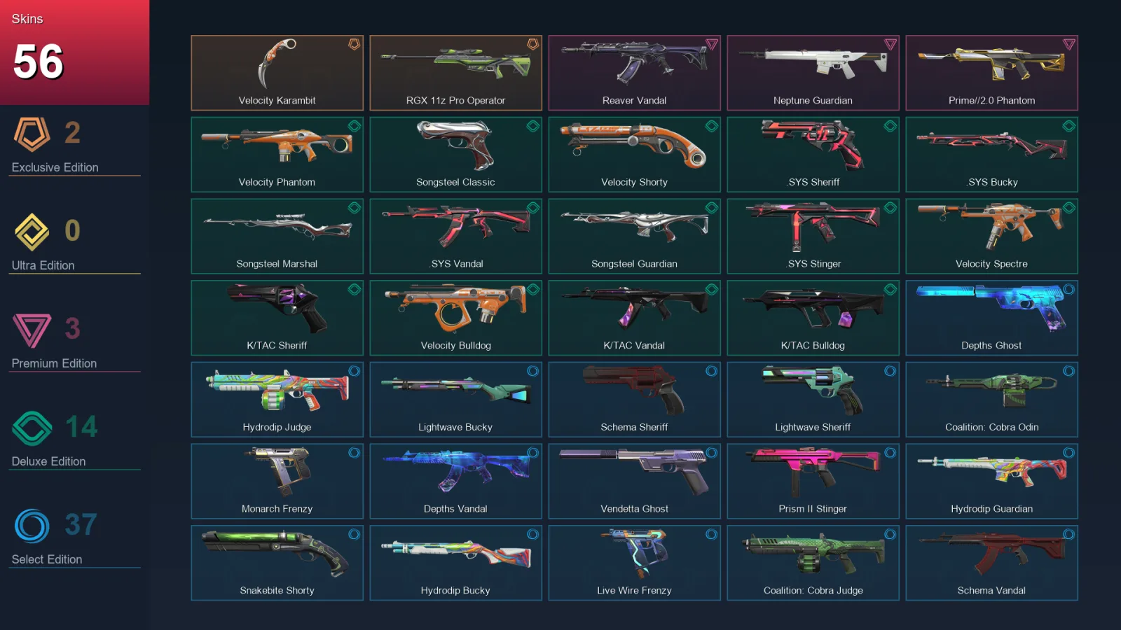 LA | Lv112 | Unranked | 56 Skin | 22 Agent | 66 Buddy — Unranked / Smurf Valorant