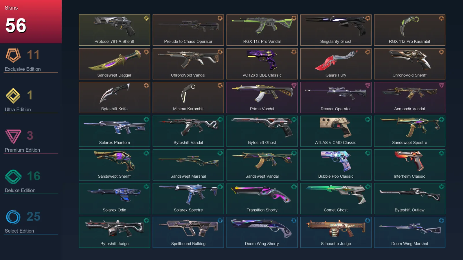 EU | Prelude to Chaos Operator | RGX 11z Pro Vandal | Singularity Ghost | RGX 11z Pro Karambit | 56 Skin | 29 Agent | 87 Buddy | Lv183