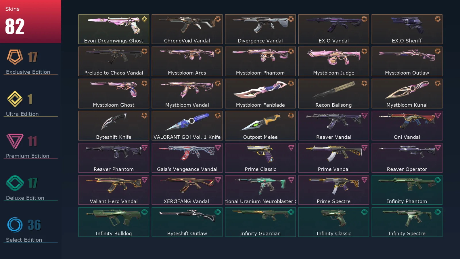 [Valorant] | EU | Level 500 | Diamond 1 | 29 Agents | 82 Skins