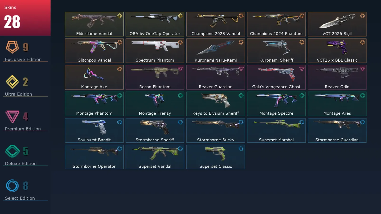 [Valorant] | EU | Level 110 | Platinum 1 | 26 Agents | 28 Skins