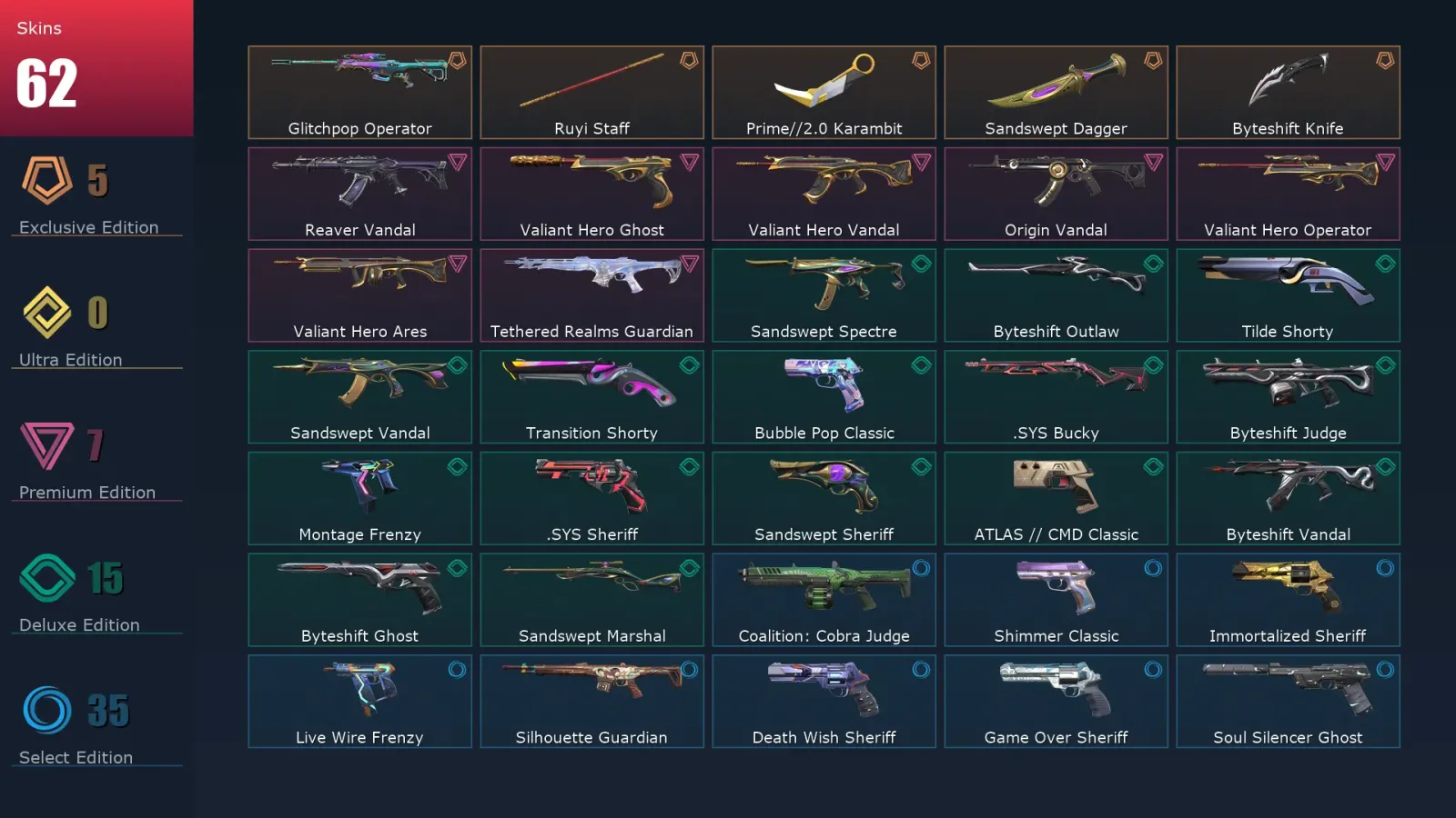 [Valorant] | EU | Level 317 | 29 Agents | 62 Skins — Valorant account