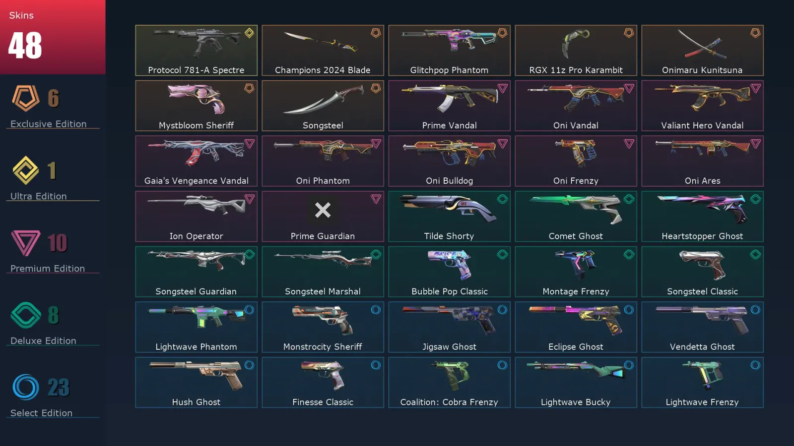 [Valorant] | EU | Level 287 | 29 Agents | 48 Skins