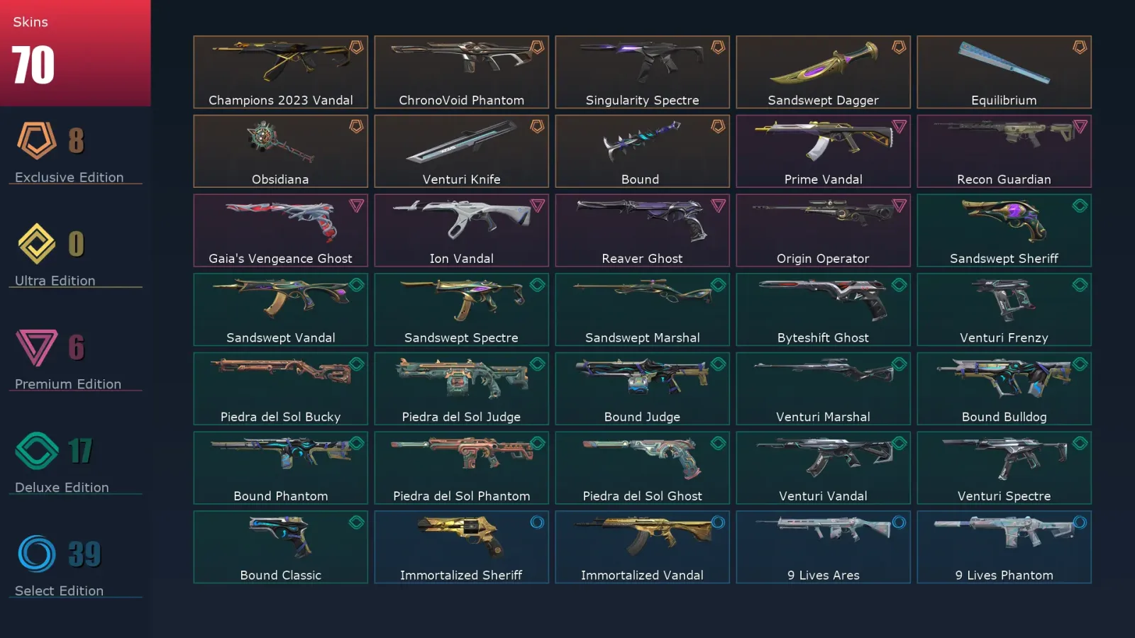 [Valorant] | EU | Level 218 | 28 Agents | 70 Skins